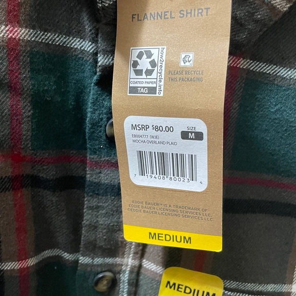 Eddie Bauer‎ Men’s Mocha Overland Plaid Flannel Long Sleeve Shirt Sz M - Picture 7 of 7